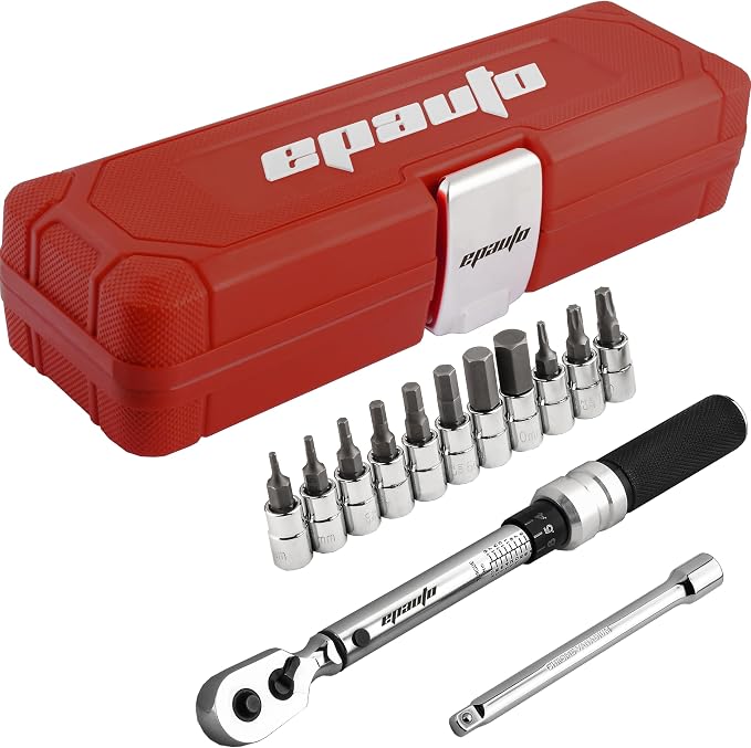EPAuto Hex/Torx Bit Socket Extension Bar Bicycle Maintenance Kit | Bike Tool 1/4 Inch Drive Click Torque Wrench Set (2 to 20 Nm), Hex/Torx