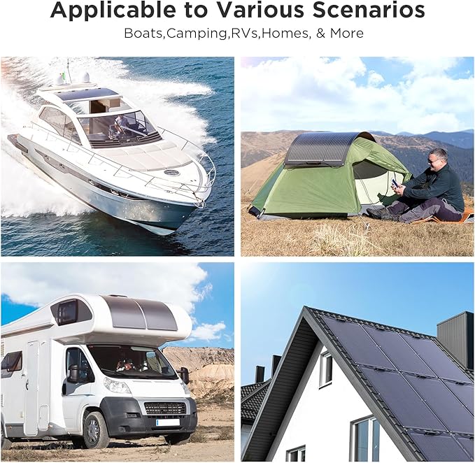 400W Flexible Solar Panel System (4x100W), All-Black ETFE Array, 23% Efficiency High-Power Off-Grid Kit, Compatible with 12V/24V/48V Batteries, RV, and Cabin