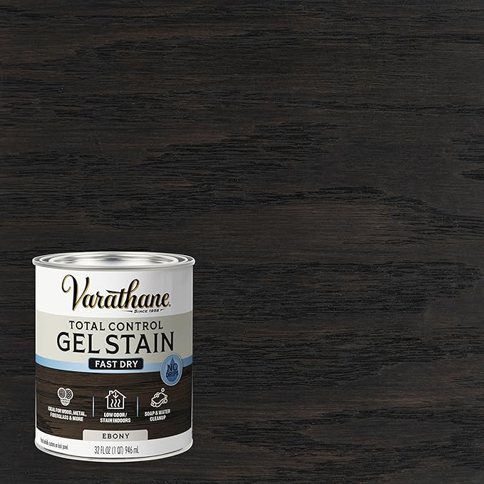 Varathane Total Control Gel Stain | Low Odor Water-Based Formula | Thick Gel Formula for Vertical Surfaces | Ideal for Wood, Metal & Fiberglass | Quart | Ebony | 2 Pack