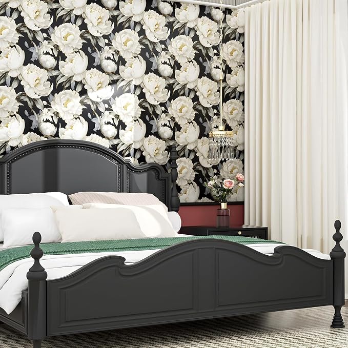 ILHIIOR Black/White Floral Peel and Stick Wallpaper 17.5 x 393 Inches | Leaf Removable Self Adhesive Waterproof Contact Paper, Renter Friendly Decor for Cabinets, Drawers & Bedroom Walls