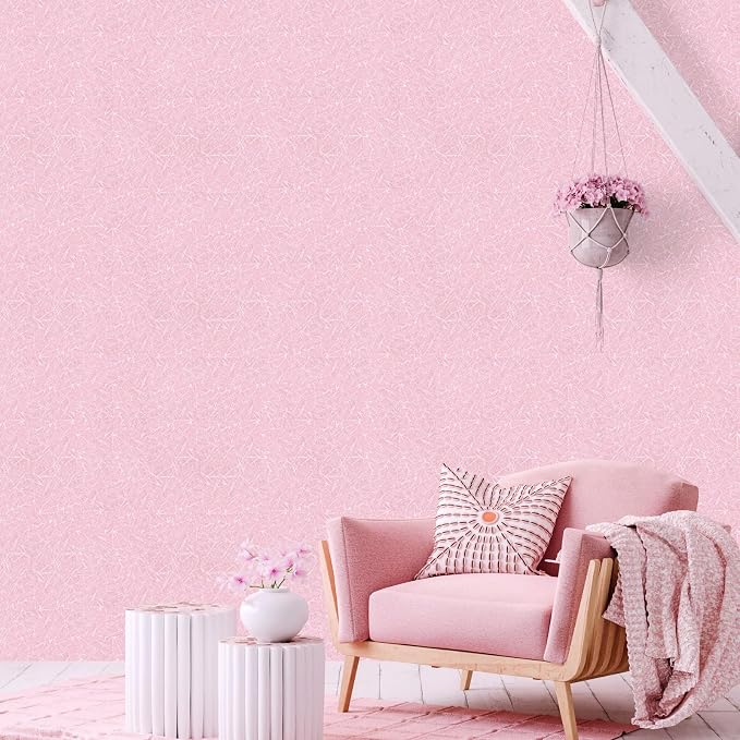 Abyssaly 15.7" X 118" Pink Wallpaper Embossed Self Adhesive Silk Contact Paper Peel and Stick Removable Home Decorative Vinyl Film Cabinet Furniture Countertop Solid Color Shelf Paper | 15.7" X 118" Removable Waterproof Bathroom Home Decorative Vinyl W...