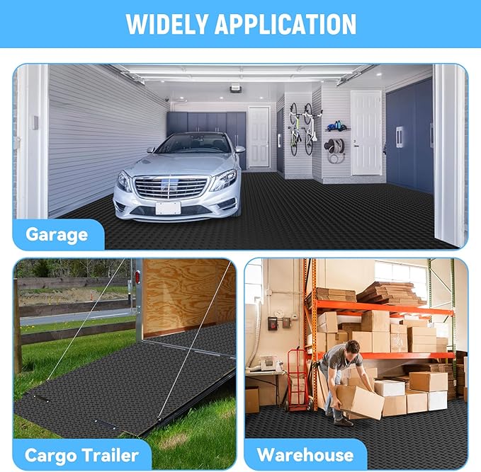 8x20 FT Garage Floor Mat, 2.8mm Thickened PVC Flooring Roll for Under Car, 160 SQFT Diamond Plate Black Garage Mats for Garage, Warehouse, Basement, Gyms, Trailer（Included Tapes）
