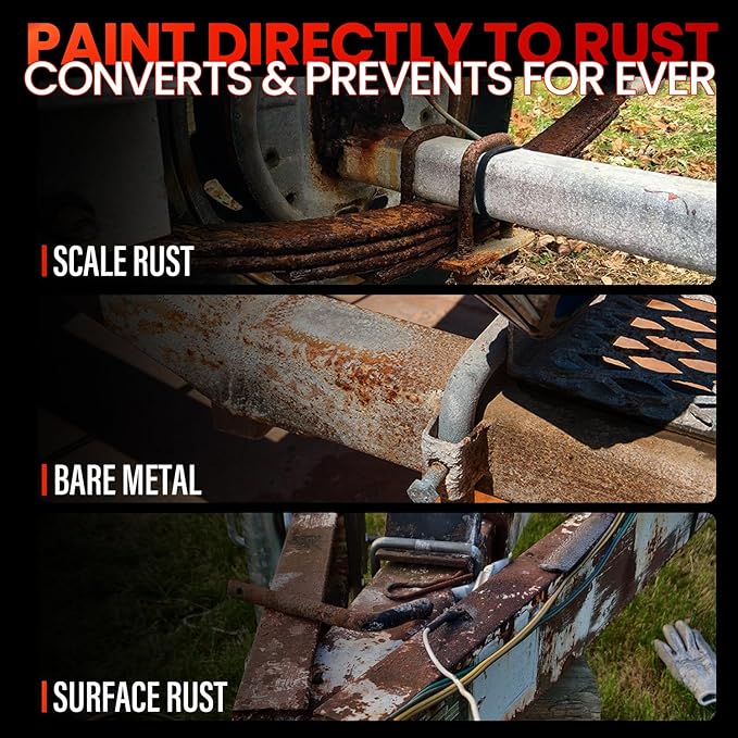 2 in 1 Rust Converter Paint & Metal Primer (Black), 35 oz Anti Rust Paint, Ultra Heat-Stable Car Rust Encapsulator Paint for Automotive, Truck Frame, Trailer, Chassis, Mort, Long-Lasting Rust Inhibitor & Frame Rust Paint with Protection, Permanently St...