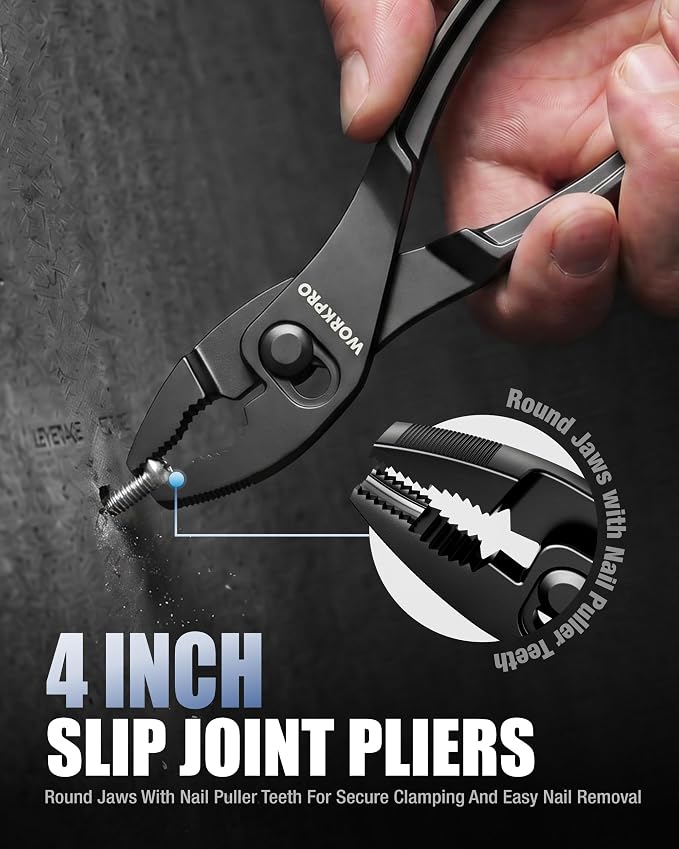 WORKPRO 3-Piece Mini Pliers Set with Pouch, Pocket Pliers, EDC Tool Gift | 4-Inch Slip Joint Pliers, 4-Inch Water Pump Pliers, 4.5-Inch Long Nose Slip Joint Pliers, Alloy Steel, Anti-Rust Coating