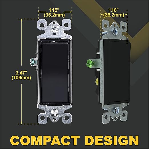 Faith [10-Pack] Single-Pole Decorator Paddle Wall Light Switch, 15A 120/277V, On/Off Rocker, Black, 10-Piece