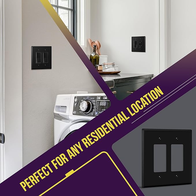 ENERLITES Double Decorator Switch Cover, Two Gang Outlet Wall Plate, Oversized 2-Gang 5.5" x 5.5", Unbreakable Polycarbonate Thermoplastic, UL Listed, 8832-BK, Black