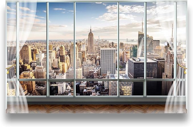 Cliouar-3d Window Building Bedroom Living Room Mural Wallpaper 158" x 110"(Not Peel and Stick)