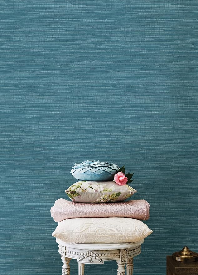 NuWallpaper Steel Blue Grassweave Peel & Stick Wallpaper, NU2874