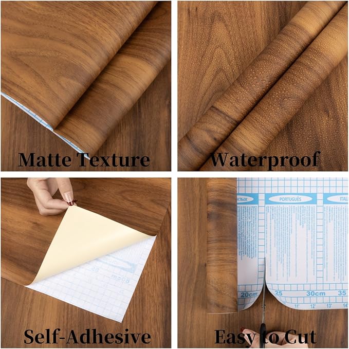 Wood Peel and Stick Wallpaper, Contact Paper for Classroom Home Decor | 17.7"x118" Removable Self-Adhesive Walnut Wood Plank Film, Farmhouse Decor for Bulletin Board Desk Cabinet & Home Renovation