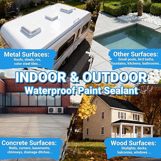 Rubber Liquid Waterproof Sealant, TUFINEIN 53oz/1.5kg White Quick Drying Multi Surface Foundation Leak Repair - Roof Gutters Basement Sealer Waterproof - Indoor & Outdoor Flexible Rubber Paint
