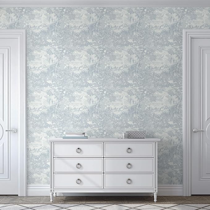 Ismoon Vintage Wallpaper Peel and Stick Blue Neutral Wallpaper 17.3in x16.4ft Forest Animals Contact Paper for Bedroom Thicken Waterproof Self-Adhesive Wall Paper Removable Renter Friendly Vinyl