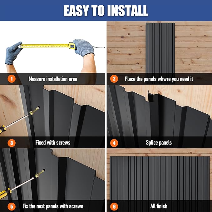 Brakki Metal Roofing Panels 10pcs 75 ft², L61.02"xW17.72" Black Corrugated Galvanized Steel Roof Panels with Screw, Heavy Duty Metal Siding Suitable for Garages Chicken Coop Sheds Stables Patio