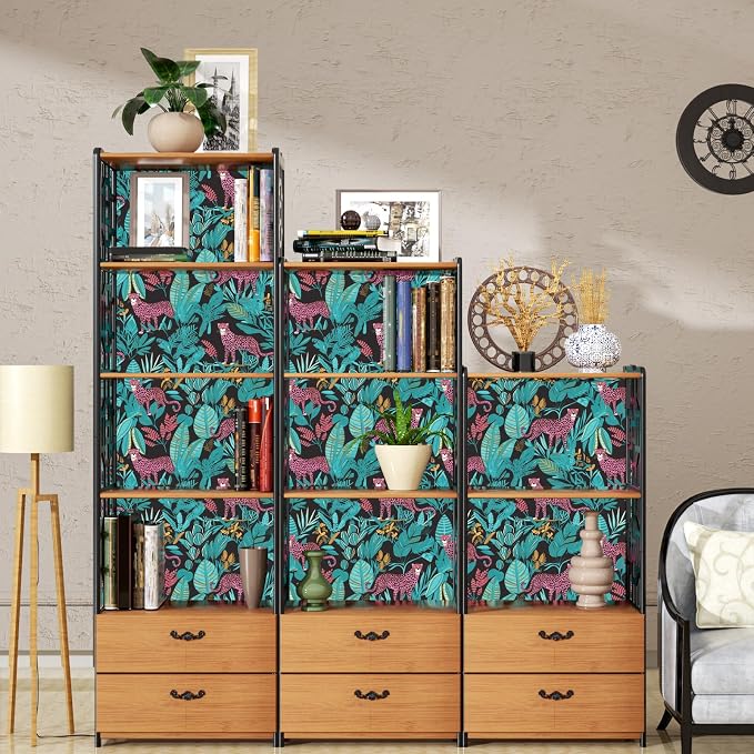 Blue Pink Vintage Leopard Peel and Stick Wallpaper 17.5" x 393" | Waterproof Vinyl Self Adhesive Removable Renter Friendly Floral Contact Paper