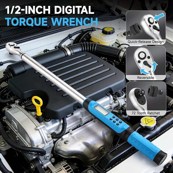 DISEN 1/2" Digital Torque Wrench 17-340Nm 4 Mode Alert 5 Unit ±2% Accuracy | Chrome vanadium steel | Adjustable torque limits | LED display | Buzzer notification | For automotive motorcycle bike