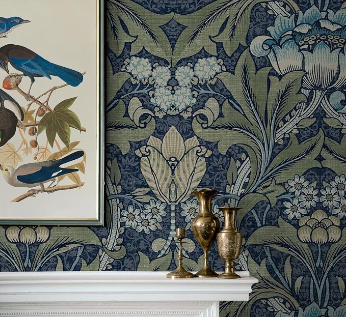 NextWall Acanthus Floral Peel and Stick Wallpaper (Denim & Sage)