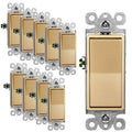ENERLITES 3-Way Decorator Paddle Light Switch, Gloss Finish, Single Pole or Three Way, 3 Wire, Grounding Screw, Residential Grade, 15A 120V/277V, UL Listed, 93150-GD-10PCS, Gold, (10 Pack)