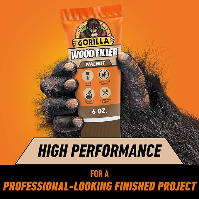 Gorilla All Purpose Wood Filler, Walnut Color, 6 Ounce Tube (Pack of 2) - Water Resistant for Indoor or Outdoor Projects and Repairs
