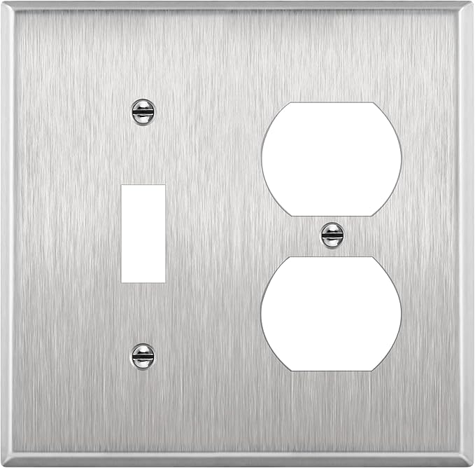 ENERLITES Combination Toggle Light Switch or Duplex Receptacle Outlet Metal Wall Plate, Corrosive Resistant, Size 2-Gang 4.50" x 4.57", 771121, 430 Stainless Steel, UL Listed, Silver, Standard