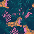 BOKEBEVE Tropical Tiger Wallpaper Peel and Stick Green Pink 17.5 x 118In | Removable Self Adhesive Renter Friendly Jungle Tiger Wall Paper for Bedroom Bathroom Living Room Feature Accent Wall