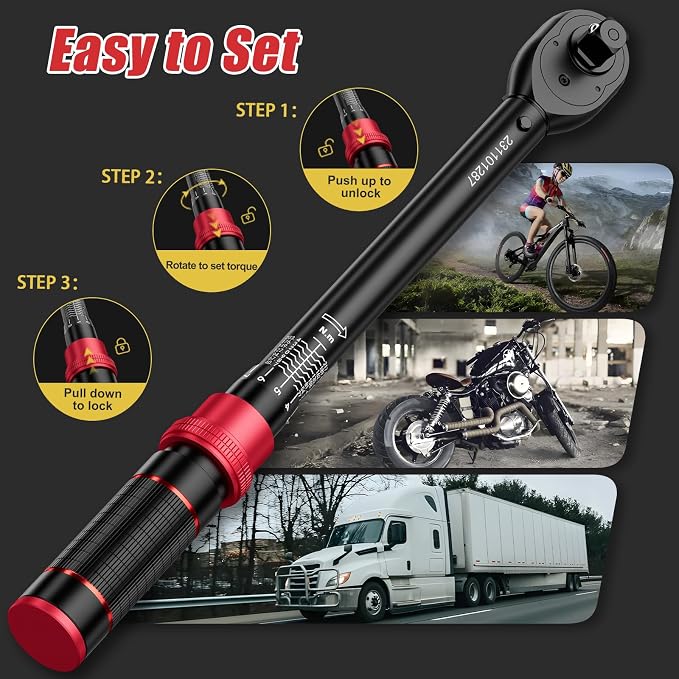 VANPO Torque Wrench Set, 1/4" 3/8" 1/2" Drive, for Bike, Motorcycle, Car | 20-240 In.lb, 5-45 Ft.lb, 10-170 Ft.lb with 3 Adapters,±3% Accuracy, Click Torque Wrenches, 72-Tooth,Dual Scale,Storage Case