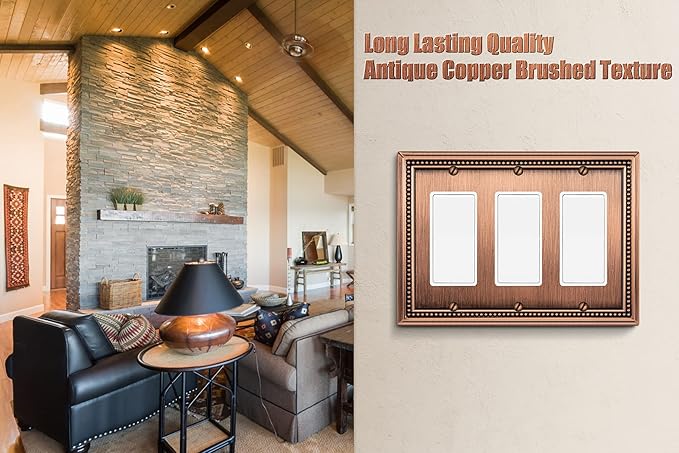 Henne Bery Sunken Pearls Heavy Duty Decorative Wall Plate Switch Plate Outlet Cover (Triple Decorator, Antique Copper)