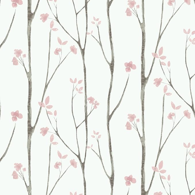Timeet 197"x16" Floral Wallpaper Peel and Stick Wallpaper White and Pink Wallpaper Boho Self Adhesive Removable Wallpaper for Living Room Bedroom Bathroom Decor