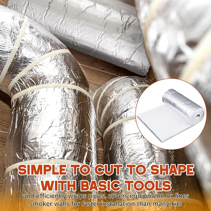 Aluminum Foil Faced Ceramic Fiber Blanket 24" x 96" 8# 2400 F Ceramic Fiber Insulation for Kiln Furnace Chimney Fireplace HVAC Welding Soldering Oven Stove Pipe Insulation (1/2 Inch)