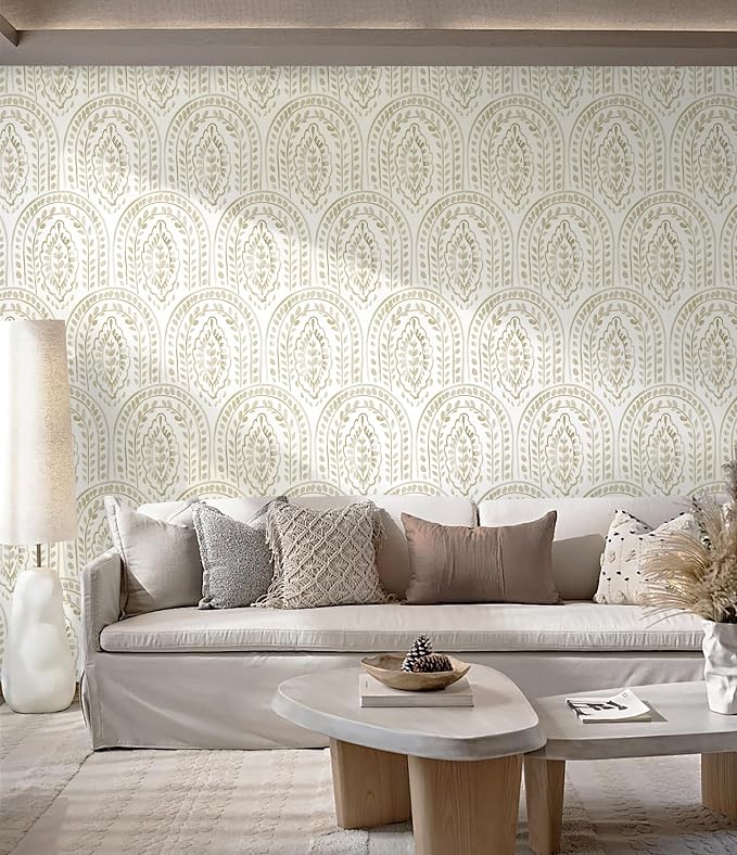 Peel and Stick Wallpaper Modern Wall Paper Boho Removable Wallpaper Peel and Stick Brown and White Self-Adhesive Contact Paper for Bathroom Bedroom Kitchen Wall Decor 17.3" x 197"
