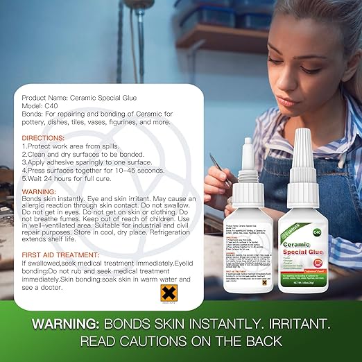 30g Ceramic Glue, Instant Ceramic Super Glue for Porcelain and Pottery Repair, Fast Drying | Heat Resistant | Waterproof Strong Adhesive for Bonding Ceramic, Dishes, Tiles, DIY Crafts