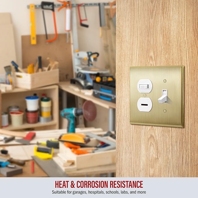ENERLITES Combination Toggle Switch and Duplex Receptacle Metal Wall Plate, Stainless Steel 201 Outlet Cover, Corrosion-Resistant, Mid-Size 2-Gang 4.88" x 4.92", 771121M-BB, Brushed Brass