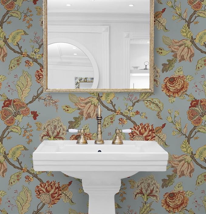 NextWall Kianna Jacobean Floral Peel and Stick Wallpaper (Blue Dusk)