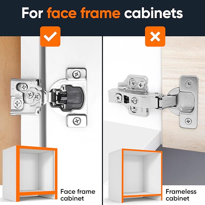 Decobasics 6 Pack Soft Close Cabinet Hinges – 1/2" Overlay for Kitchen Cabinet Doors, Slow Self-Closing Concealed Hidden Hinges for Face Frame –Stainless Steel, 3-Way Adjustable & Quiet Close Damper