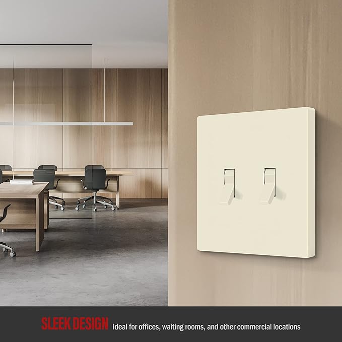 ENERLITES Screwless Double Toggle Switch Wall Plate, Child Safe Dual Light Switch Cover, Standard Size 2-Gang 4.68" x 4.73", Unbreakable Polycarbonate Thermoplastic, SI8812-LA, Glossy, Light Almond
