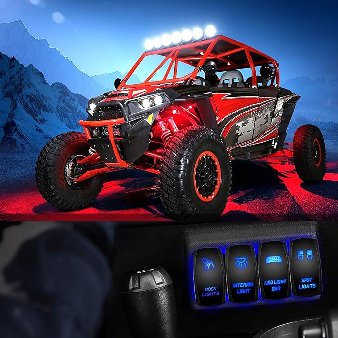 Nilight - 90008B Rock Lights Rocker Switch LED Light Bar 5Pin Laser On/Off LED Light 20A/12V 10A/24V Switch jumper wires set for Jeep Boat Trucks,2 years Warranty Blue