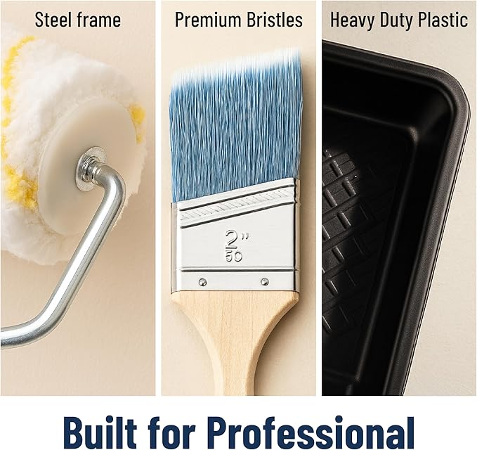 Bates- Paint Roller Kit, 19 pcs, Roller Set with Microfiber Sleeves & Frame, Tray, Angled Brush & Foam Brush, Paint Scrapers and More for Walls, Cabinets, Interior, Exterior, House Painting Supplies
