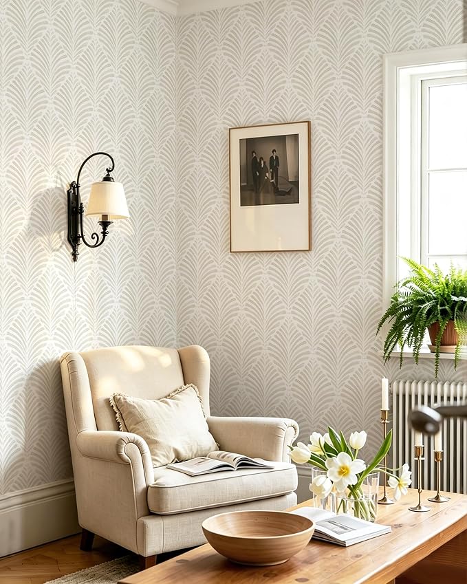 Safiyya 17.3"x393" Peel and Stick Wallpaper Boho Contact Paper Beige Neutral Modern Geometric Wall Paper Self Adhesive Removable Wallpaper for Bedroom Vinyl Rolls