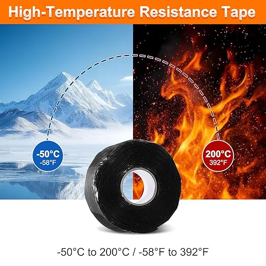 uxcell Self Fusing Silicone Tape, 1" x 10ft Waterproof Water Leak Sealing Tape for Plumbing Pipe Hose Repair Handles, Black (0.5mm Thick)