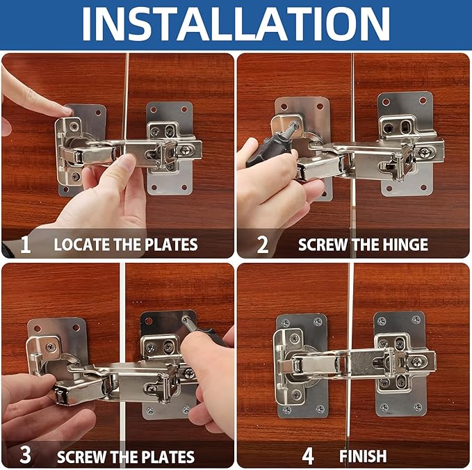 TamBee Corner Cabinet Hinge Bifold 175 Degree with Repair Plate Kit, 48mm Full Overlay Lazy Susan Cabinet Door Hinge Frameless