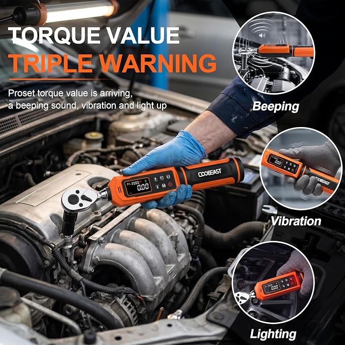 1/4 Drive Digital Torque Wrench,Preset Value(0.33-22.1 Ft.lbs./0.45-30Nm) | Buzzer and LED Alert,±2% High Accuracy,72-Tooth, Quick Release,Reversible,Large Screen,for Bike Motorcycle,Gift for Men,DIY