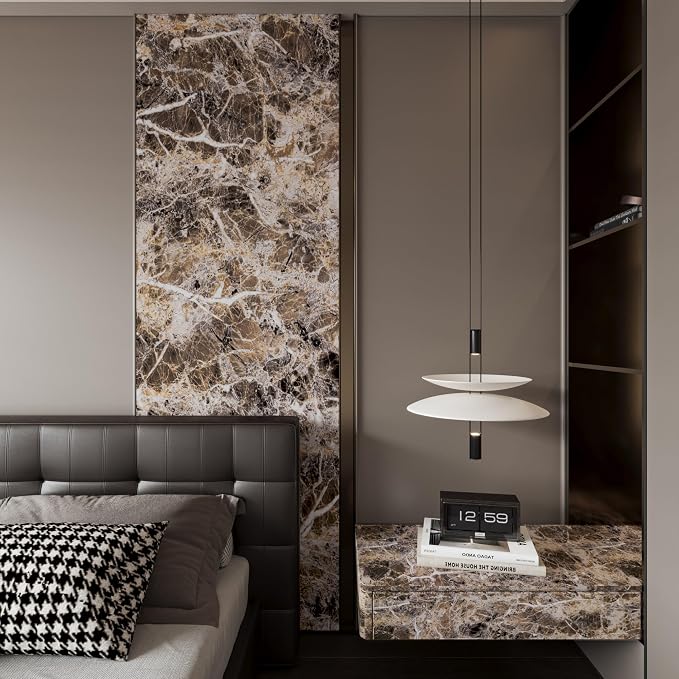 Brown Marble Contact Paper Peel and Stick Wallpaper for Kitchen Countertops | 15.8x118inch Faux Granite Counter Top Vinyl Wrap Countertop Sticker Self Adhesive Removable Glossy Wall Paper for Bathroom