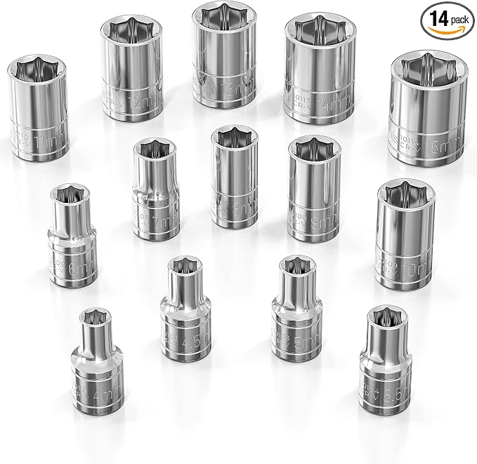 Olsa Tools 1/4-Inch Drive SAE Deep Socket Set - 14pc | 6-Point Chrome Vanadium Sockets, 4mm–15mm, No Skipped Sizes - Professional-Grade SAE Socket Sets - Part: 1328