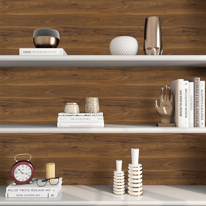 Wood Peel and Stick Wallpaper, Contact Paper for Classroom Home Decor | 17.7"x118" Removable Self-Adhesive Walnut Wood Plank Film, Farmhouse Decor for Bulletin Board Desk Cabinet & Home Renovation