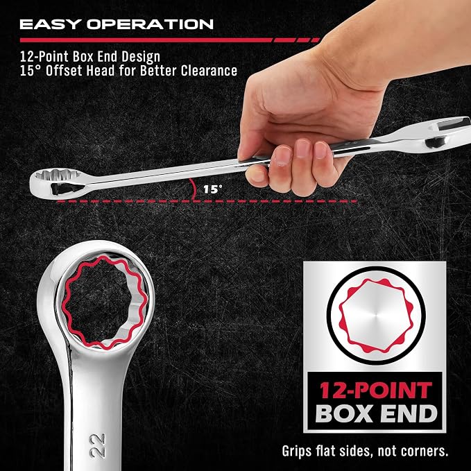 30-Piece Combination Wrench Set - Open End Wrench Set with Organizer Professional 12 Point Wrench Kit Tool for Mechanic Garages Workshops 1/4'' to 1'' & 8-22mm