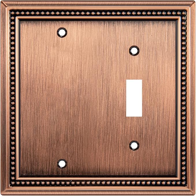 Henne Bery Sunken Pearls Heavy Duty Decorative Wall Plate Switch Plate Outlet Cover (Blank/Toggle, Antique Copper)