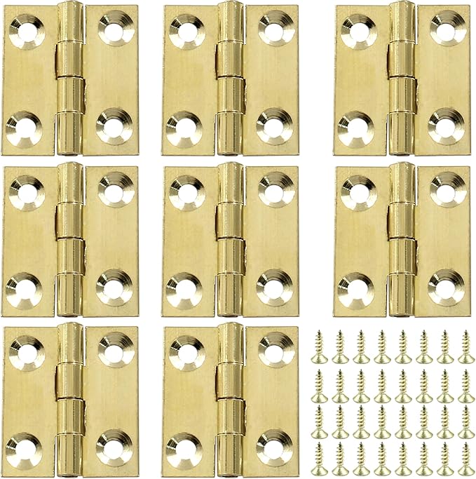 Piutouyar 8 Pack Butt Hinge 1 Inch Mini Solid Brass Hinges for Small Cabinet, Folding Craft With Mounting Screws for Boxes, Gate, Drawer