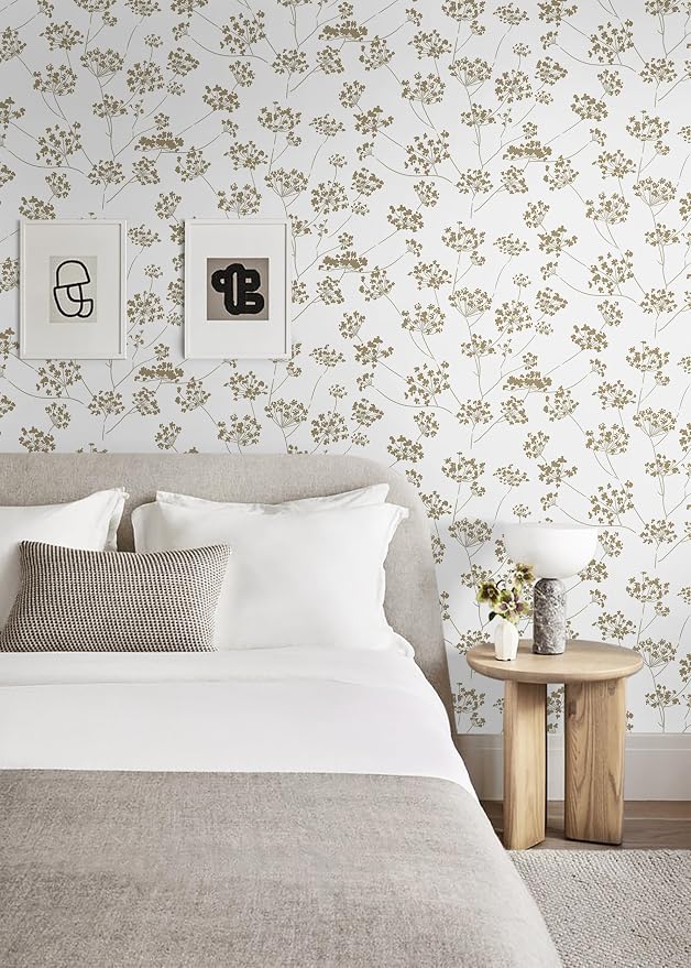 Hopepak Floral Peel and Stick Wallpaper Beige Contact Paper for Bedroom Leaf Removable Self Adhesive Wall Paper for Bathroom Modern Wallpaper for Walls Cabinets Shelf Liner Vinyl 17.3" x 78.7"