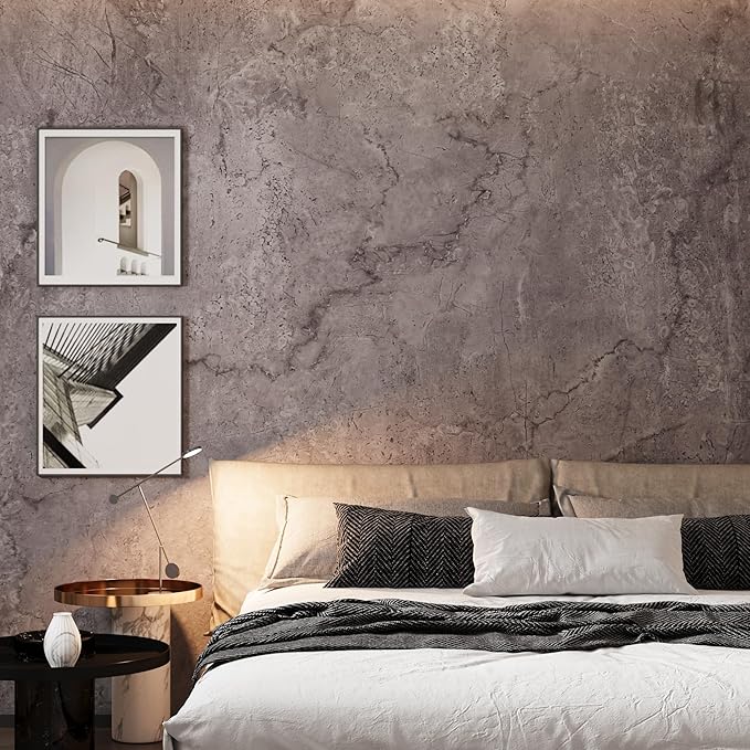 JSEVEM 16"×118" Air Guide Design Extra Thick Grey Light Purple Marble Concrete Wallpaper Peel and Stick Industrial Modern Style Waterproof Gray Marble Concrete Contact Paper Vinyl Sticker for Bedroom