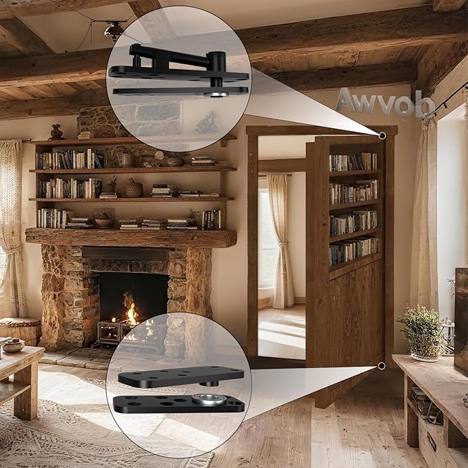 Hidden Door Hinge with Dual Bearing Design - Rotating Silent Invisible Door Hinge Kit for Heavy Duty Secret Door, Perfect for DIY Carpenters & Door Bookcase 580lbs Load-Bearing
