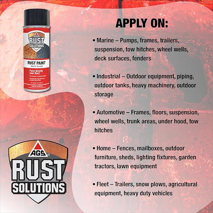 AGS RUST SOLUTIONS Rust Stop Spray Paint for Metal, 14oz Aerosol Can – Matte Black Finish, Epoxy-Fortified Corrosion Protection, UV Resistant, Withstands 300°F – No Sanding Required