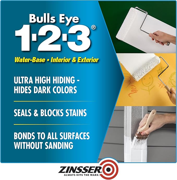 Zinsser 2001-2PK Bulls Eye 1-2-3 Water-Base Primer, Gallon, White, 2 Pack